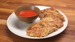Rice Noodle Pancakes with Sweet Chili Sauce