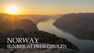 Sunrise at Preikestolen, by drone - Norway