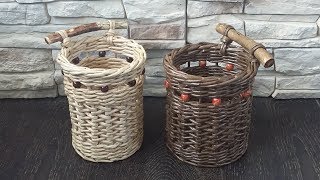 Стакан для кухни. Японское послойное плетение из газетных трубочек
