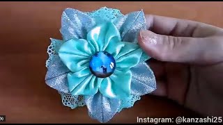 Канзаши бирюзовый цветочек. Канзаши
