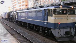(Pトップ) EF65 501 電気機関車+C61 20 蒸気機関車 SL配給列車(501号機の機回り)