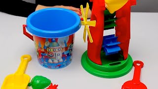 Обзор - распаковка игрушек песочный набор Мельница с ведром 6 ТЕХНОК Арт: 0113