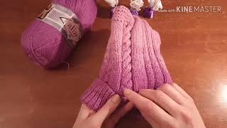Шапка спицами "Кошечка" для девочки 10-12 лет