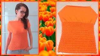 DIY Вяжем к лету спицами топик - майку со спущенными плечами