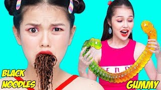 Girl DIY! 13 Gummy Food vs. Real Food Challenge! EATING GIANT GUMMY FOOD! Best Gross Real Worm Candy