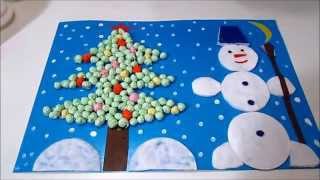 Новогодняя поделка с детьми из ватных дисков и салфеток