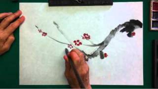 Sumi painting demonstration of plum blossom