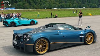 Lamborghini Aventador SV vs Huayra vs Senna vs 720S - LAUNCH CONTROL & FLY BY's!