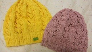 Весенняя ажурная шапочка спицами.