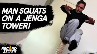 World Record: Tallest Jenga Tower Pistol Squat!