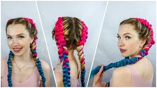 Цветные косы с канекалоном \ Самый легкий способ вплетать канекалон
