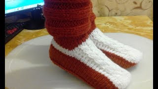 САПОЖКИ НА  2 СПИЦАХ С ПОДОШВОЙ. ОЧЕНЬ ЛЕГКИЕ!!! МАСТЕР КЛАСС. ДЛЯ НАЧИНАЮЩИХ.