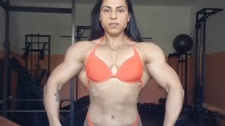 Female flexing her muscle