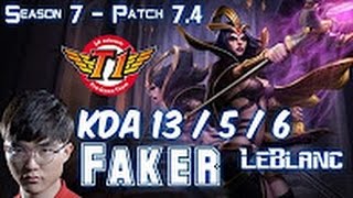 SKT T1 Faker LEBLANC vs JAYCE Mid - Patch 7.4 KOREA Ranked