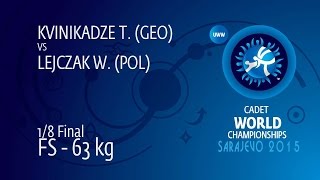 1/8 FS - 63 kg: T. KVINIKADZE (GEO) df. W. LEJCZAK (POL) by TF, 11-0