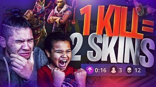 1 KILL = 2 FREE SKINS FOR MY 9 YEAR OLD LITTLE BROTHER! 9 YEAR OLD PLAYS SOLO FORTNITE BATTLE ROYALE