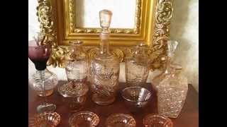 Купить старинные вазы. графины, штофы, блюда из марганцевого стекла.