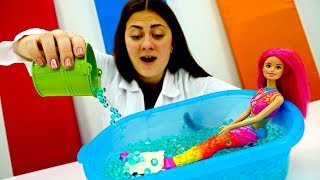 Видео про Куклы для девочек. Как разморозить хвост Барби русалки?!