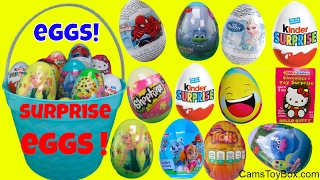 Surprise Eggs Opening Trolls Shopkins Hello Kitty Emoji Paw Patrol  Kinder Chocolate