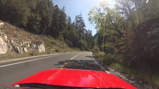 Driving Yosemite National Park in A Red Mustang. Drive Time
