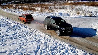 Чери Тигго и Калина Кросс - перетягивание каната. Демисезонная резина в снегу