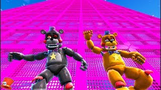 ANIMATRONIC ROCKSTAR FREDDY & LEFTY SLIDE DOWN 999,999 FEET! (GTA 5 Mods FNAF RedHatter)