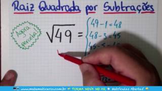 ⏱CÁLCULO DA RAIZ QUADRADA POR SUBTRAÇÕES SUCESSIVAS DE NÚMEROS ÍMPARES ? Minuto Matemática