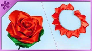 DIY How to make kanzashi ribbon rose (ENG Subtitles) - Speed up #473