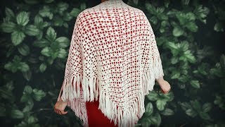 КЛАССИЧЕСКАЯ ШАЛЬ КРЮЧКОМ. Сетка крючком с пышными столбиками.  МК