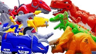 Power Rangers Toys Rescue Animals Farm! Zords Robot vs Dinosaurs - Toys Play Time