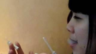 Candid smoking woman slow motion snap inhale