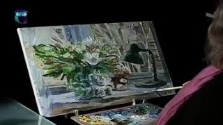 Уроки рисования (№ 99) акрилом и масляной краской . Рисуем натюрморт с букетом и настольной лампой