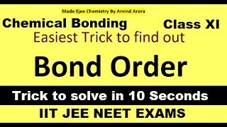 BOND ORDER Easiest Trick to solve in 10 seconds with Examples (Chemical bonding) - JEE  NEET