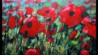How to Paint with Acrylics: Field Of Poppies Abstract Realism. Poppy Flowers on canvas
