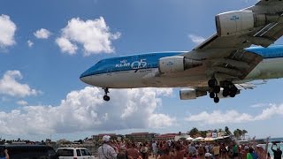 KLM Boeing 747 Plane Landing/Takeoff at SXM St Maarten/St Martin FULL HD