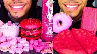 ASMR EATING ONLY PINK FOOD FOR 24 HOURS MUKBANG JERRY NO TALKING