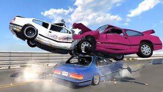 Beamng drive - Simultaneous Front and Back Collision car Crashes