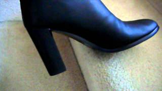 Zara black leather otk high heel boots showing off #3