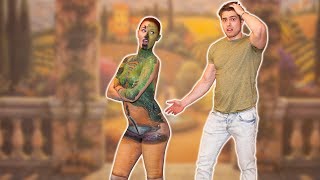 Body Painted Model Becomes A Wall Mural