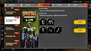 Claim Your Rampage Login Rewards in Free Fire || Wear Venom Touch Bundle & Play Rampage Mode
