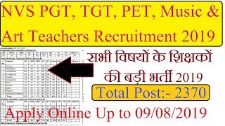 खुशखबरी ! NVS PGT, TGT ,PET, MUSIC & ART TEACHERS RECRUITMENT 2019 FOR 2370 POST