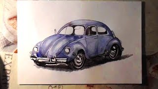 Рисуем скетчи. Как нарисовать машину акварелью