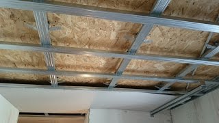 потолок из гипсокартона #16 Двухуровневый каркас по деревянным балкам. Drywall ceiling.