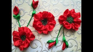Маки из атласных лент/Maki of satin ribbons/サテンリボンの巻
