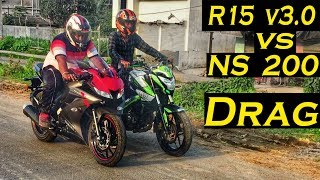 Yamaha R15 v3 vs Pulsar Ns 200 Drag race | Epic 1/4 mile drag