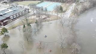 St. Joseph river flood in South Bend Indiana 2/22/18 Dji Mavic HD Aerial footage @ Leeper park