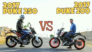 2017 KTM Duke 250 vs 2017 Duke 200|Drag race|Exhaust and look comparision
