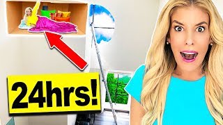 24 HOURS in a Tiny SECRET FORT in my Living Room! (20ft High)