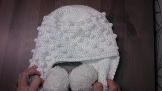 Вязание шапки крючком Шапка с ушками и помпонами Теплая