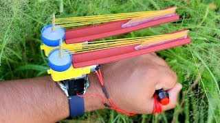 How to Make Automatic Powerful Rubber Band Gun using DC Motor - Very Simple